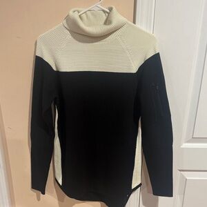Athleta Black and Cream Cowl Neck Sweater